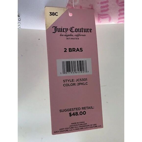 2 Pack Juicy Couture Bra Sz 38C SEXY Push Up JC5301 Bling White Pink Logo NEW - Picture 3 of 7